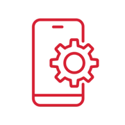 pictogramme téléphone avec engrenage rouge