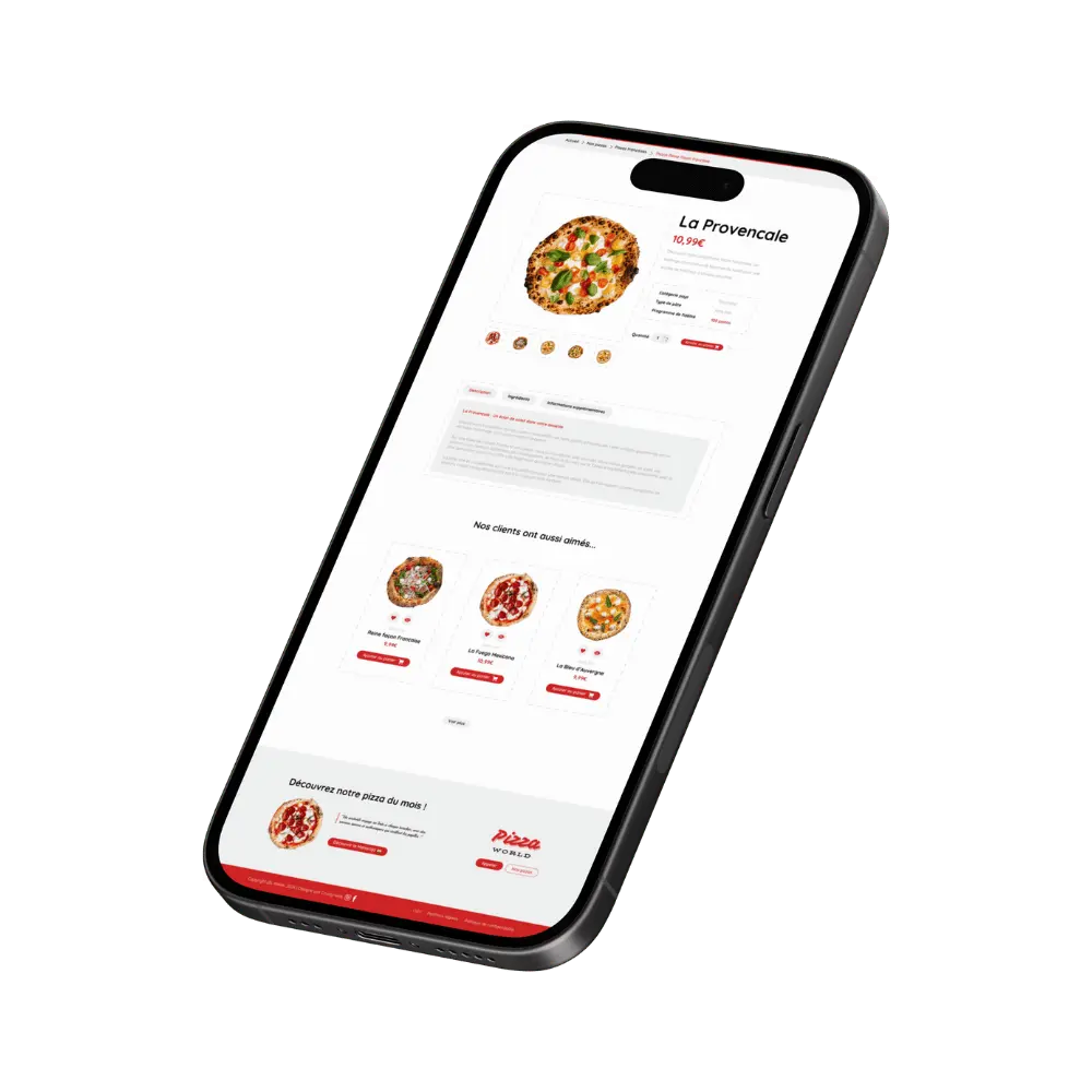 photo d'un mobile qui montre une création d'e-commerce de pizzeria